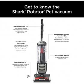 Restored Shark ZU102 Rotator Pet Upright Vacuum with PowerFins HairPro & Odor Neutralizer Technology, Charcoal, 2.9 L Dust Cup (Grey)