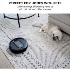 Restored Shark RV990 EZ Robot Vacuum with Row-by-Row Cleaning, Powerful Suction, Perfect for Pet Hair, Wi-Fi, Carpets & Hard Floors (Black)- Renewed